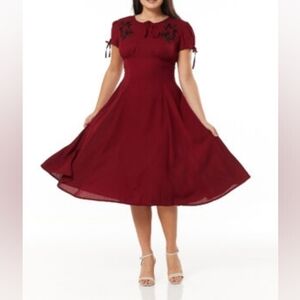 Unique Vintage Burgundy Dress with Floral Embroidery 16